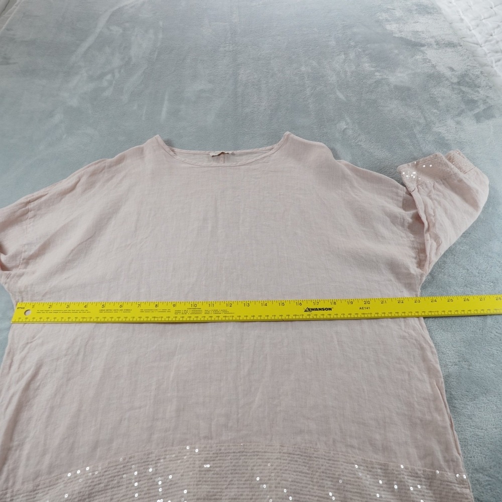 Bella Umbra Linen Top Womens L Blush Pink Sequins Relaxed Coastal Beach Italy - Picture 6 of 12